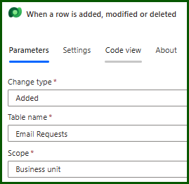Screenshot of power automate flow trigger based on custom table